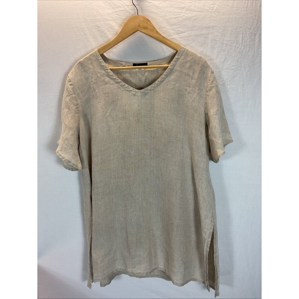 Allie Coosh size L Tunic top Linen oversized‎ lagenlook Artsy Neutral Beachy